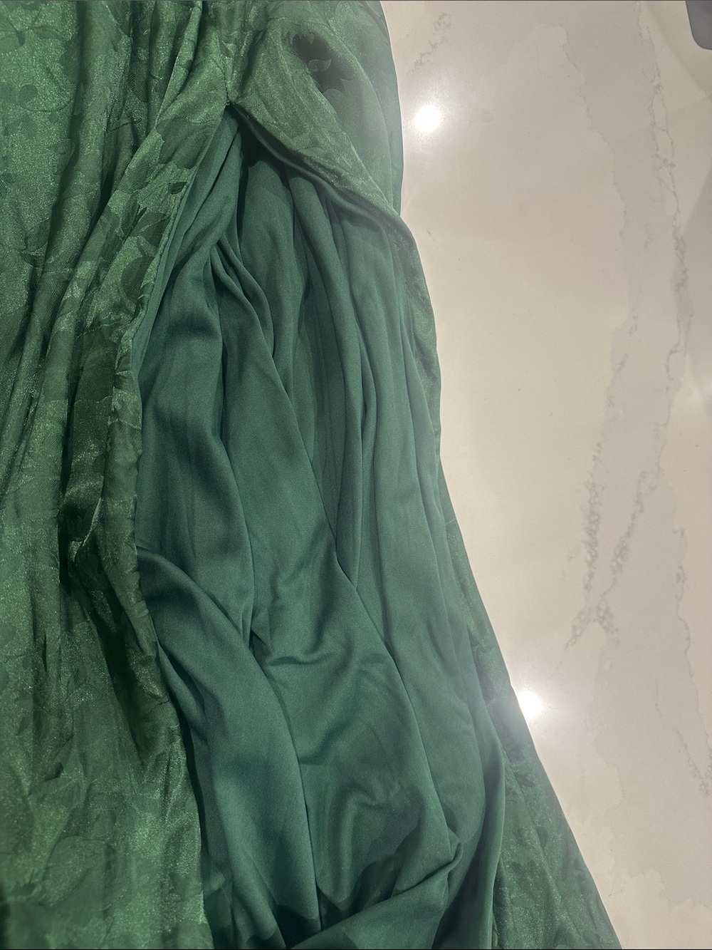 Made to Marvel Emerald Green Satin Jacquard Strapless Maxi Dress side slit L - Picture 6 of 7